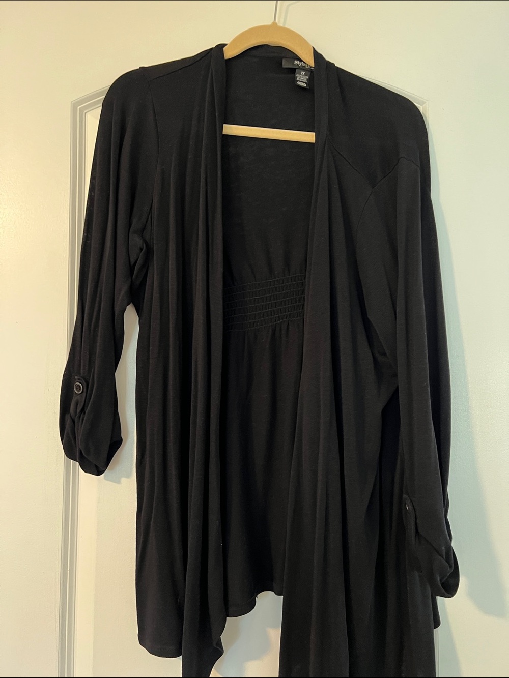 Style & Co. Black Open-Front Draped Cardigan